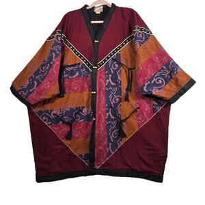Vintage Kisura Designs Kimono Jacket Womens OSFM Purple Batik India Duster 90s‎